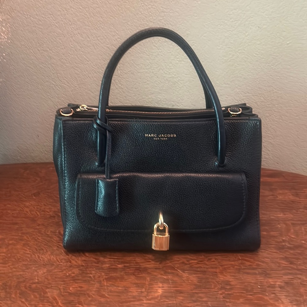 Marc Jacobs 2 Way Cadena Charm Black Pebbled Leather Satchel